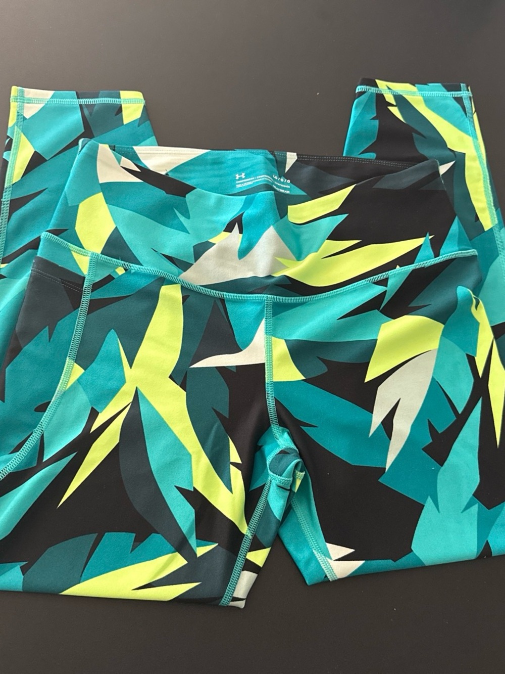 Under Armour Teal, Neon Yellow & Black Abstract Print Leggings